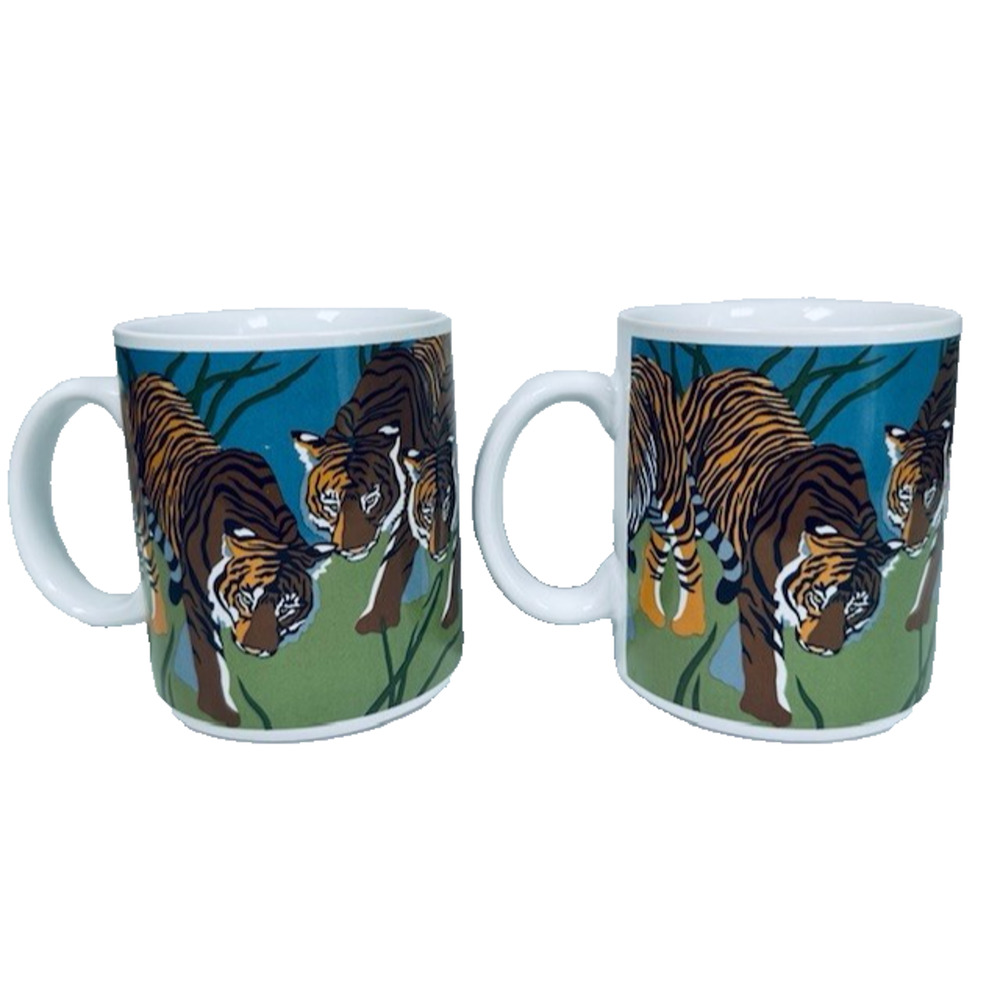 Otagiri Mug Coffee Cup T. Taylor Tiger Tiger Vintage Japan set of 2 Retro CLEAN
